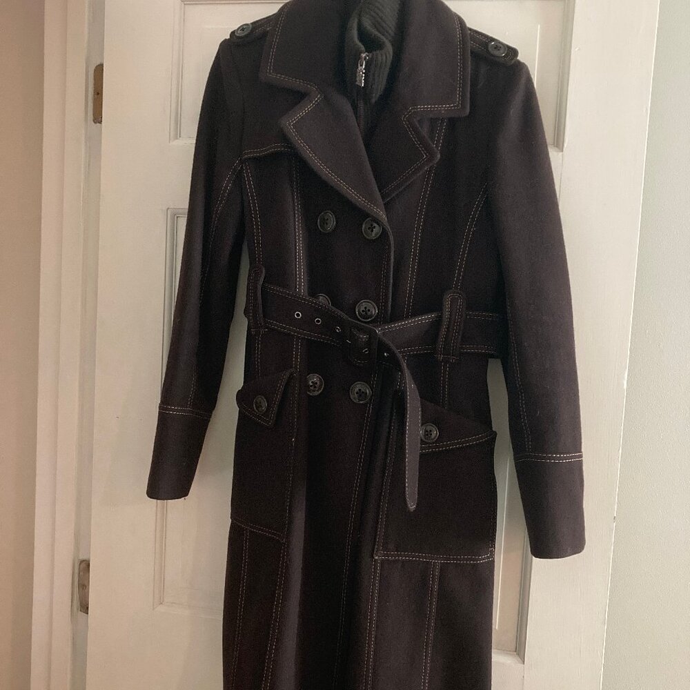 M60 Miss Sixty Brown Belted Double Breasted Dress Coat
